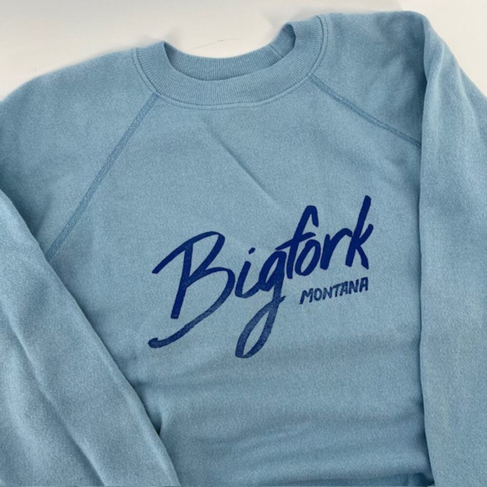 VTG 90s Big Fork Montana Crewneck Sweatshirt Adult M Blue Cottage Outdoor USA